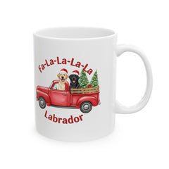 Fa-La-La-La-La Labrador Mug | Christmas Labradors in Red Truck 11 oz