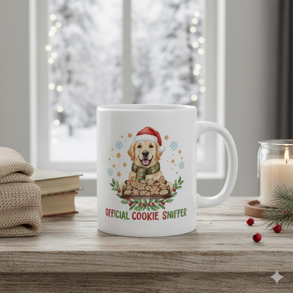 Golden Retriever with Santa Hat Official Cookie Sniffer Mug | Christmas 11 oz