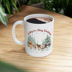 Walking in a Furry Wonderland Mug | Dog Pack Winter Scene 11 oz