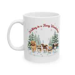Walking in a Furry Wonderland Mug | Dog Pack Winter Scene 11 oz