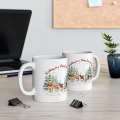 Walking in a Furry Wonderland Mug | Dog Pack Winter Scene 11 oz