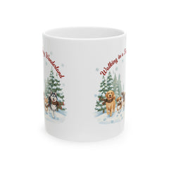 Walking in a Furry Wonderland Mug | Dog Pack Winter Scene 11 oz