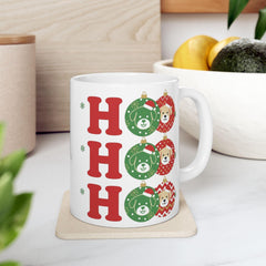 Ho Ho Ho Teddy Wreaths Mug | Christmas Coffee Cup, Gift Friend Mug11 oz