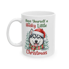 Husky in Santa Hat Christmas Mug | Holiday Dog Coffee Cup, Gift Dog Mug 11 oz