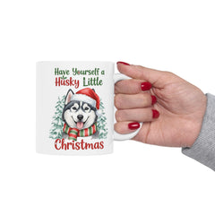 Husky in Santa Hat Christmas Mug | Holiday Dog Coffee Cup, Gift Dog Mug 11 oz