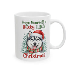 Husky in Santa Hat Christmas Mug | Holiday Dog Coffee Cup, Gift Dog Mug 11 oz