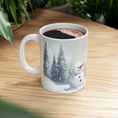 Bunny and Snowman Winter Scene Mug,Easter Mug Gift Cute Woodland Holiday Coffee Cup 11 oz Easter Mug