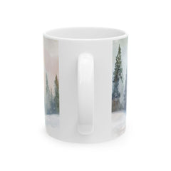 Bunny and Snowman Winter Scene Mug,Easter Mug Gift Cute Woodland Holiday Coffee Cup 11 oz Easter Mug