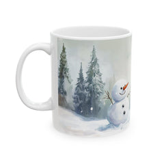 Bunny and Snowman Winter Scene Mug,Easter Mug Gift Cute Woodland Holiday Coffee Cup 11 oz Easter Mug