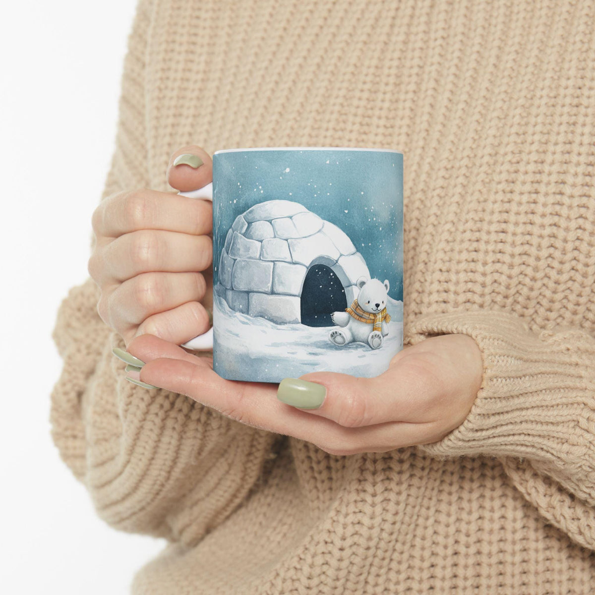 Polar Bear with Igloo Ceramic Mug | Winter Snow Scene 11 oz
