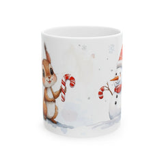 Cute Squirrel and Snowman Holding Candy Canes Mug | Christmas Ceramic Mug 11 oz