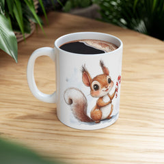 Cute Squirrel and Snowman Holding Candy Canes Mug | Christmas Ceramic Mug 11 oz