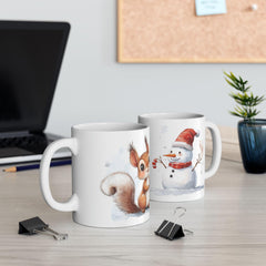 Cute Squirrel and Snowman Holding Candy Canes Mug | Christmas Ceramic Mug 11 oz