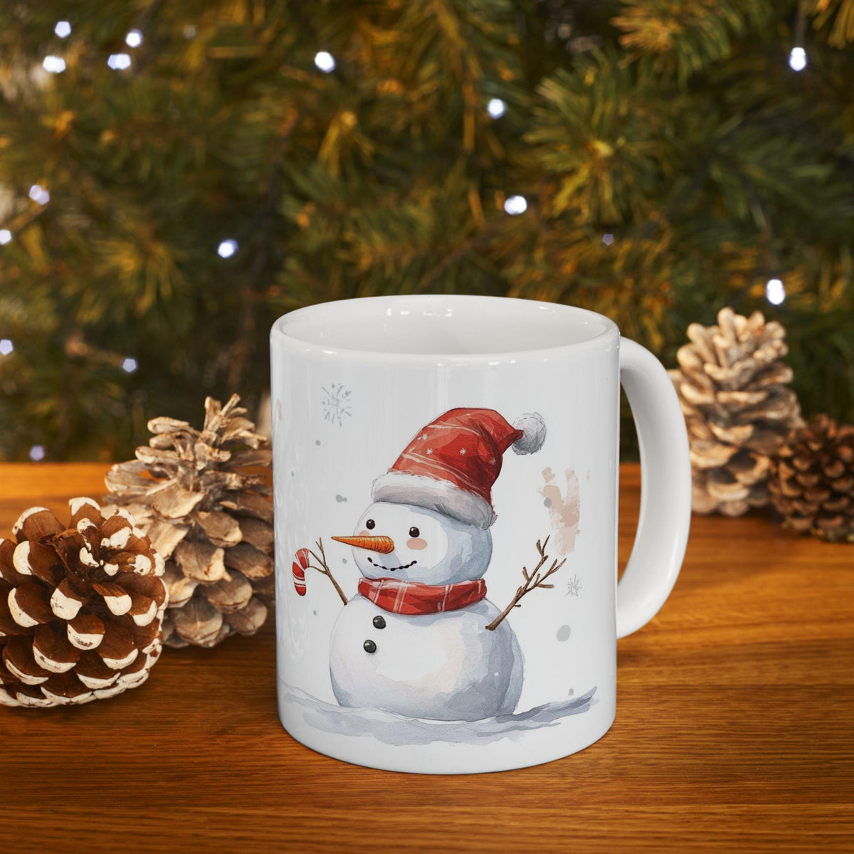 Cute Squirrel and Snowman Holding Candy Canes Mug | Christmas Ceramic Mug 11 oz
