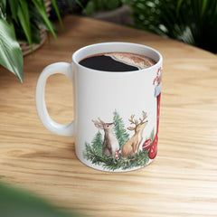 Christmas Stocking with Candy Canes Mug | Holiday Deer & Ornaments 11 oz