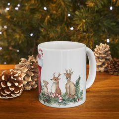 Christmas Stocking with Candy Canes Mug | Holiday Deer & Ornaments 11 oz