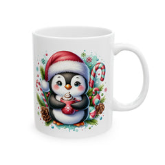 Cute Penguin with Candy Canes Christmas Mug  Holiday Penguin Coffee Mug 11 oz