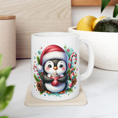 Cute Penguin with Candy Canes Christmas Mug  Holiday Penguin Coffee Mug 11 oz