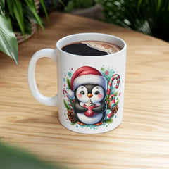 Cute Penguin with Candy Canes Christmas Mug  Holiday Penguin Coffee Mug 11 oz