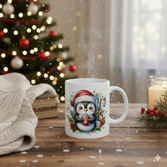 Cute Penguin with Candy Canes Christmas Mug  Holiday Penguin Coffee Mug 11 oz