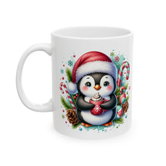 Cute Penguin with Candy Canes Christmas Mug  Holiday Penguin Coffee Mug 11 oz