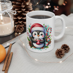 Cute Penguin with Candy Canes Christmas Mug  Holiday Penguin Coffee Mug 11 oz