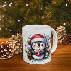 Cute Penguin with Candy Canes Christmas Mug  Holiday Penguin Coffee Mug 11 oz
