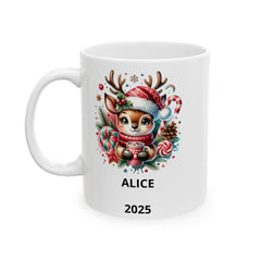Personalized Reindeer Christmas Mug ,Custom Name & Year Holiday Mug ,Cute Kids Christmas Gift ,Winter Hot Cocoa Cup ,Coffee Mug 11 oz