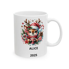 Personalized Reindeer Christmas Mug ,Custom Name & Year Holiday Mug ,Cute Kids Christmas Gift ,Winter Hot Cocoa Cup ,Coffee Mug 11 oz