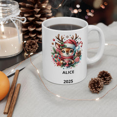 Personalized Reindeer Christmas Mug ,Custom Name & Year Holiday Mug ,Cute Kids Christmas Gift ,Winter Hot Cocoa Cup ,Coffee Mug 11 oz