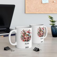 Personalized Reindeer Christmas Mug ,Custom Name & Year Holiday Mug ,Cute Kids Christmas Gift ,Winter Hot Cocoa Cup ,Coffee Mug 11 oz