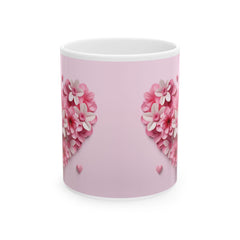 Pink Floral Heart Mug ,Ceramic Coffee Cup, Floral  Coffee Mug, Pink Flower Valentine Mug, Romantic Love Mug 11oz 15oz, Gift for Her