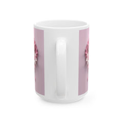 Pink Floral Heart Mug ,Ceramic Coffee Cup, Floral  Coffee Mug, Pink Flower Valentine Mug, Romantic Love Mug 11oz 15oz, Gift for Her