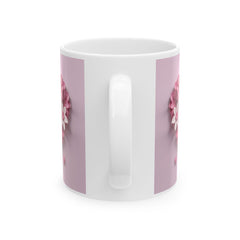Pink Floral Heart Mug ,Ceramic Coffee Cup, Floral  Coffee Mug, Pink Flower Valentine Mug, Romantic Love Mug 11oz 15oz, Gift for Her