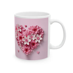 Pink Floral Heart Mug ,Ceramic Coffee Cup, Floral  Coffee Mug, Pink Flower Valentine Mug, Romantic Love Mug 11oz 15oz, Gift for Her