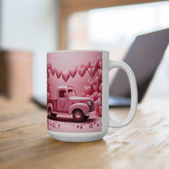 Pink Heart Truck Mug ,Valentine's Day Ceramic Coffee Cup,Valentine Mug, Love Pattern Coffee Cup, Cute Gift for Her