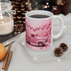 Pink Heart Truck Mug ,Valentine's Day Ceramic Coffee Cup,Valentine Mug, Love Pattern Coffee Cup, Cute Gift for Her
