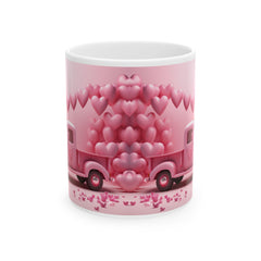 Pink Heart Truck Mug ,Valentine's Day Ceramic Coffee Cup,Valentine Mug, Love Pattern Coffee Cup, Cute Gift for Her