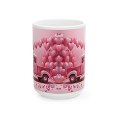 Pink Heart Truck Mug ,Valentine's Day Ceramic Coffee Cup,Valentine Mug, Love Pattern Coffee Cup, Cute Gift for Her