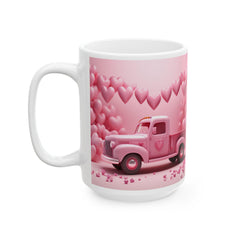 Pink Heart Truck Mug ,Valentine's Day Ceramic Coffee Cup,Valentine Mug, Love Pattern Coffee Cup, Cute Gift for Her