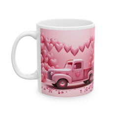 Pink Heart Truck Mug ,Valentine's Day Ceramic Coffee Cup,Valentine Mug, Love Pattern Coffee Cup, Cute Gift for Her