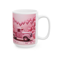 Pink Heart Truck Mug ,Valentine's Day Ceramic Coffee Cup,Valentine Mug, Love Pattern Coffee Cup, Cute Gift for Her