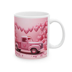 Pink Heart Truck Mug ,Valentine's Day Ceramic Coffee Cup,Valentine Mug, Love Pattern Coffee Cup, Cute Gift for Her