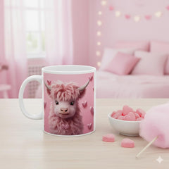 Valentine Mug,Cute Pink Highland Cow Mug, Valentine Cow Coffee Mug, Romantic Animal Mug Gift for Her — 1