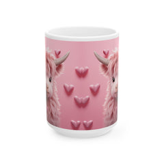 Valentine Mug,Cute Pink Highland Cow Mug, Valentine Cow Coffee Mug, Romantic Animal Mug Gift for Her — 3