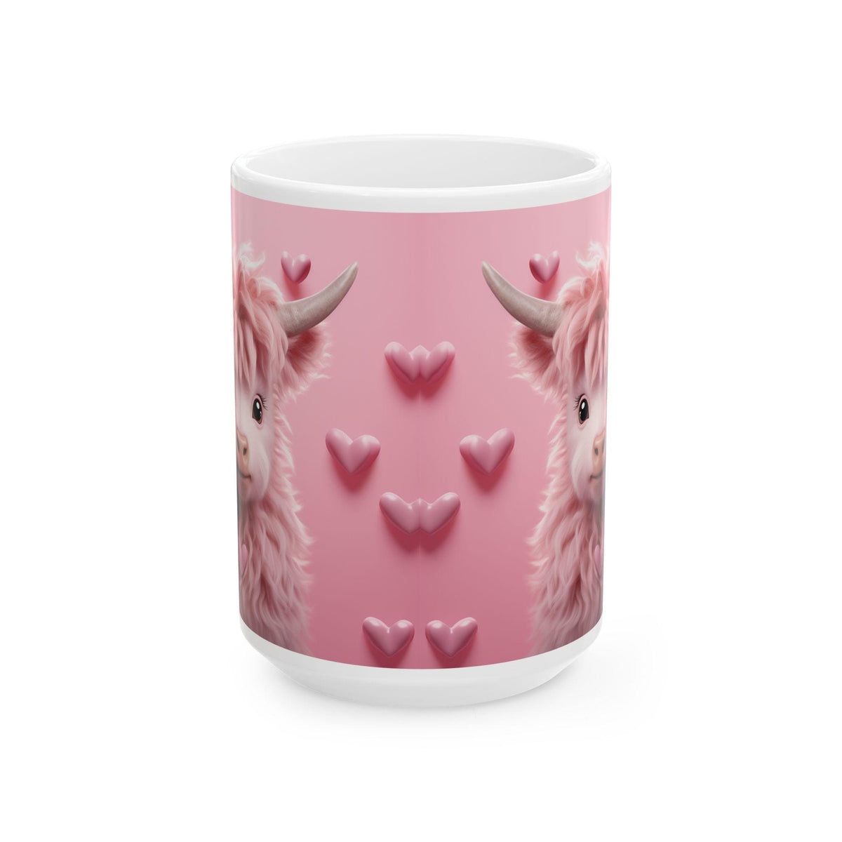Valentine Mug,Cute Pink Highland Cow Mug, Valentine Cow Coffee Mug, Romantic Animal Mug Gift for Her — 3