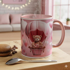Valentine Mug , Cute Teddy Bear Valentine Mug, Pink Hot Air Balloon Coffee Mug, Romantic Gift for Her 11oz 15oz — 1
