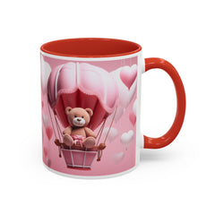 Valentine Mug , Cute Teddy Bear Valentine Mug, Pink Hot Air Balloon Coffee Mug, Romantic Gift for Her 11oz 15oz — 15