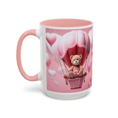 Valentine Mug , Cute Teddy Bear Valentine Mug, Pink Hot Air Balloon Coffee Mug, Romantic Gift for Her 11oz 15oz — 17