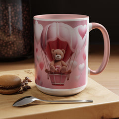 Valentine Mug , Cute Teddy Bear Valentine Mug, Pink Hot Air Balloon Coffee Mug, Romantic Gift for Her 11oz 15oz — 19